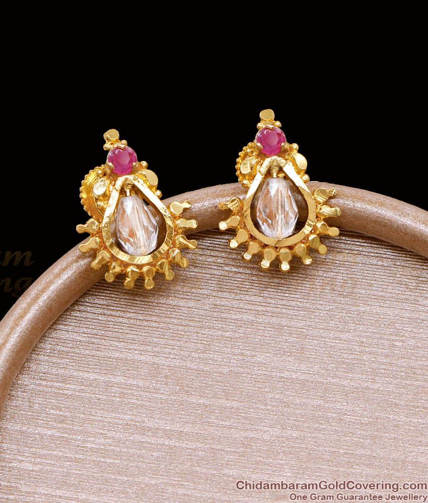 Stylish 1 Gram Gold Fancy Stud Earring White Stone Design ER4940 Stylish 1 Gram Gold Fancy Stud Earring White Stone Design ER4940