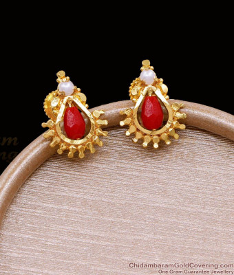 Buy Red Coral Stone Design Gold Imitation Stud Earring Online ER4941