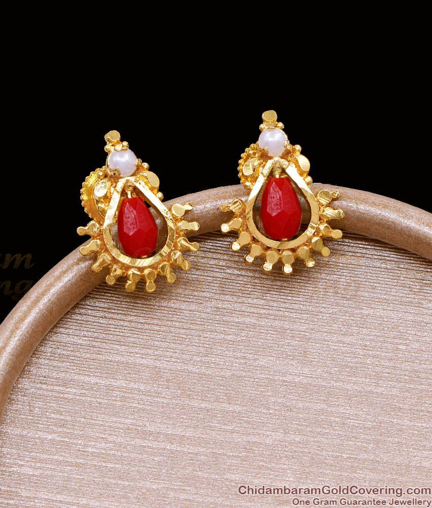 Buy Red Coral Stone Design Gold Imitation Stud Earring Online ER4941 Buy Red Coral Stone Design Gold Imitation Stud Earring Online ER4941