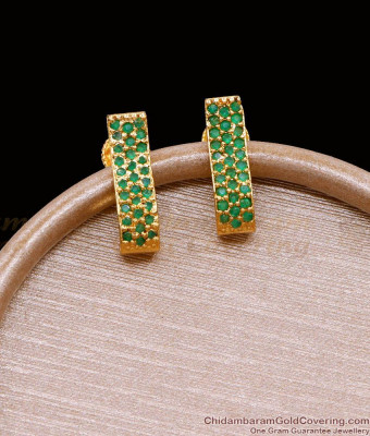Latest Green Stone J Shaped Stud Earring 1 Gram Gold Jewelry ER4942