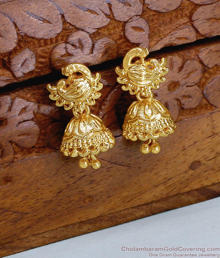 Plain One Gram Gold Jhumki Earring Peacock Design ER4946 Plain One Gram Gold Jhumki Earring Peacock Design ER4946