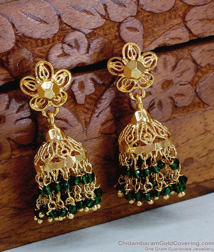 Elegant Green Crystals Gold Imitation Jhumki Online ER4950 Elegant Green Crystals Gold Imitation Jhumki Online ER4950