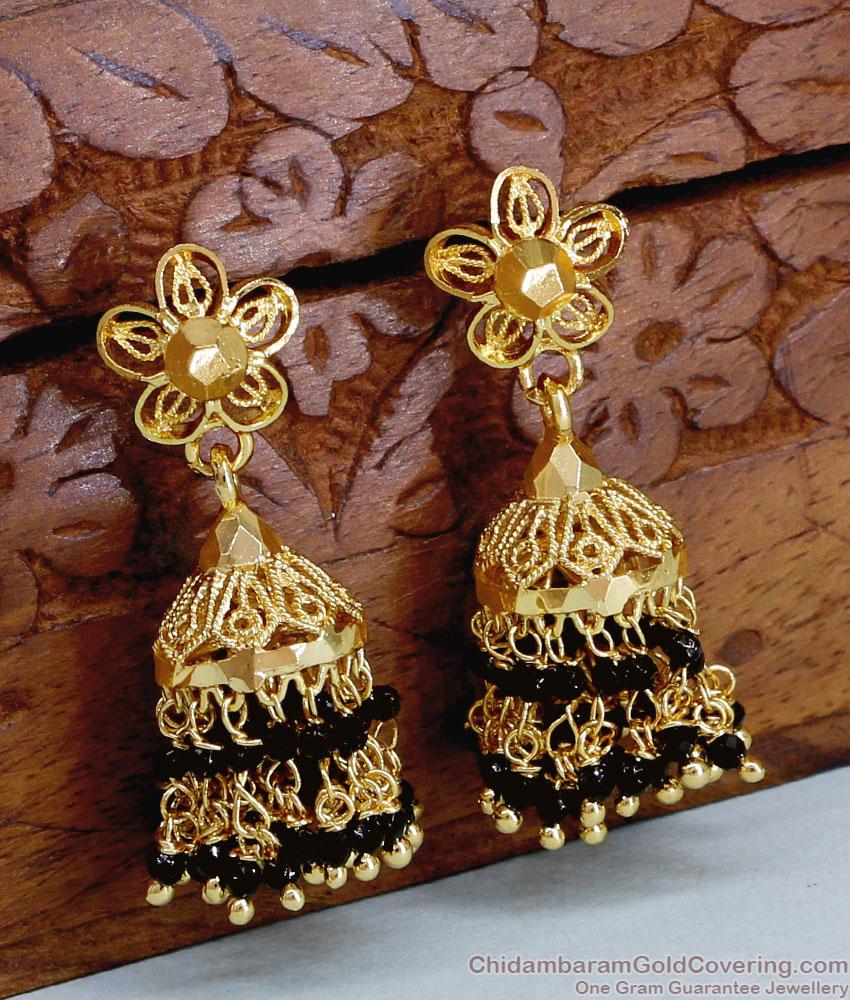 Stylish Black Beads One Gram Gold Jhumki For Wedding ER4951 Stylish Black Beads One Gram Gold Jhumki For Wedding ER4951