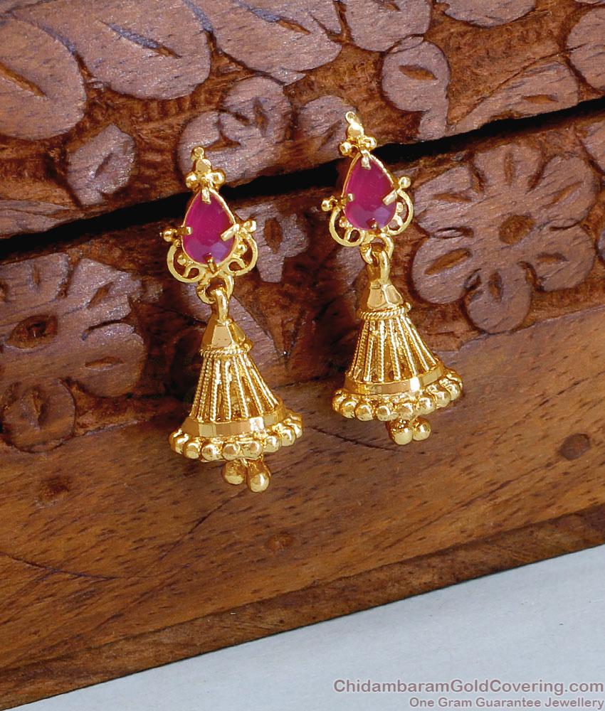Small One Gram Gold Jhumki Ruby Stone Design ER4952 Small One Gram Gold Jhumki Ruby Stone Design ER4952