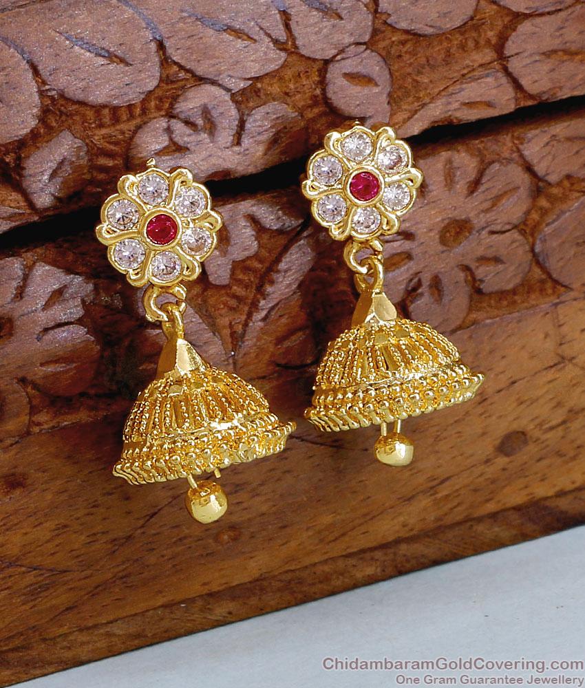 Traditional Ruby White Stone Gold Imitation Jhumki Earring ER4953 Traditional Ruby White Stone Gold Imitation Jhumki Earring ER4953