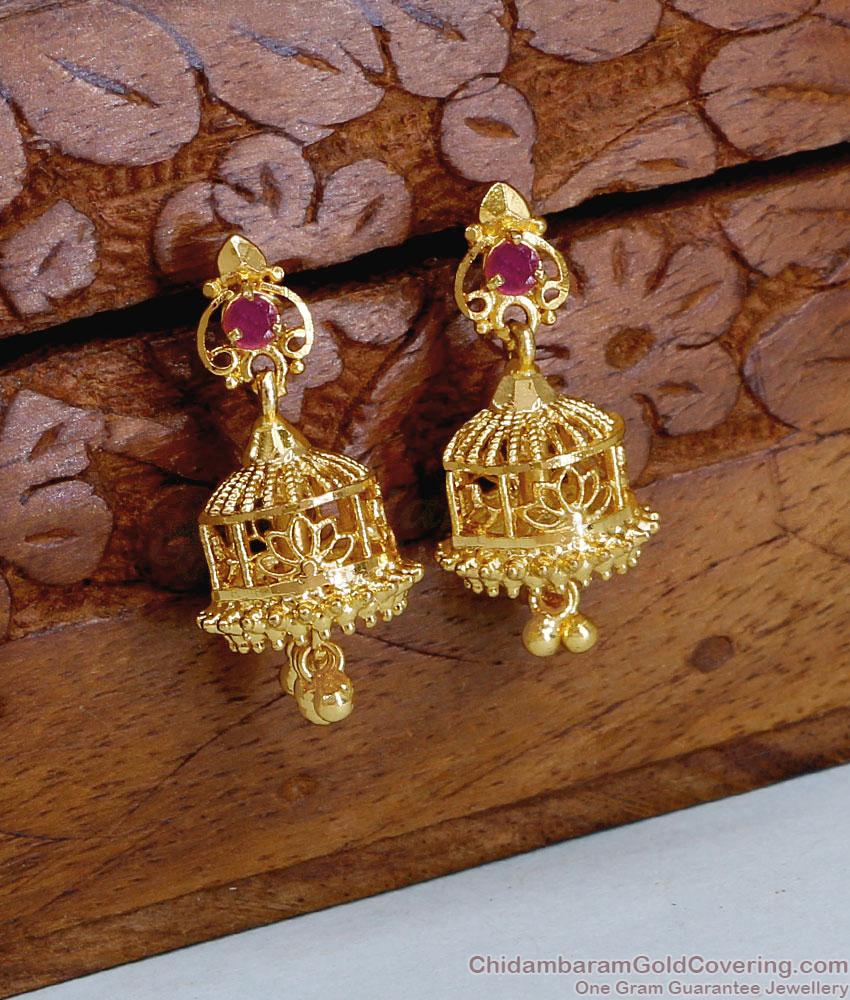 Simple Ruby Stone Gold Plated Jhumki At Affordable Price ER4954 Simple Ruby Stone Gold Plated Jhumki At Affordable Price ER4954