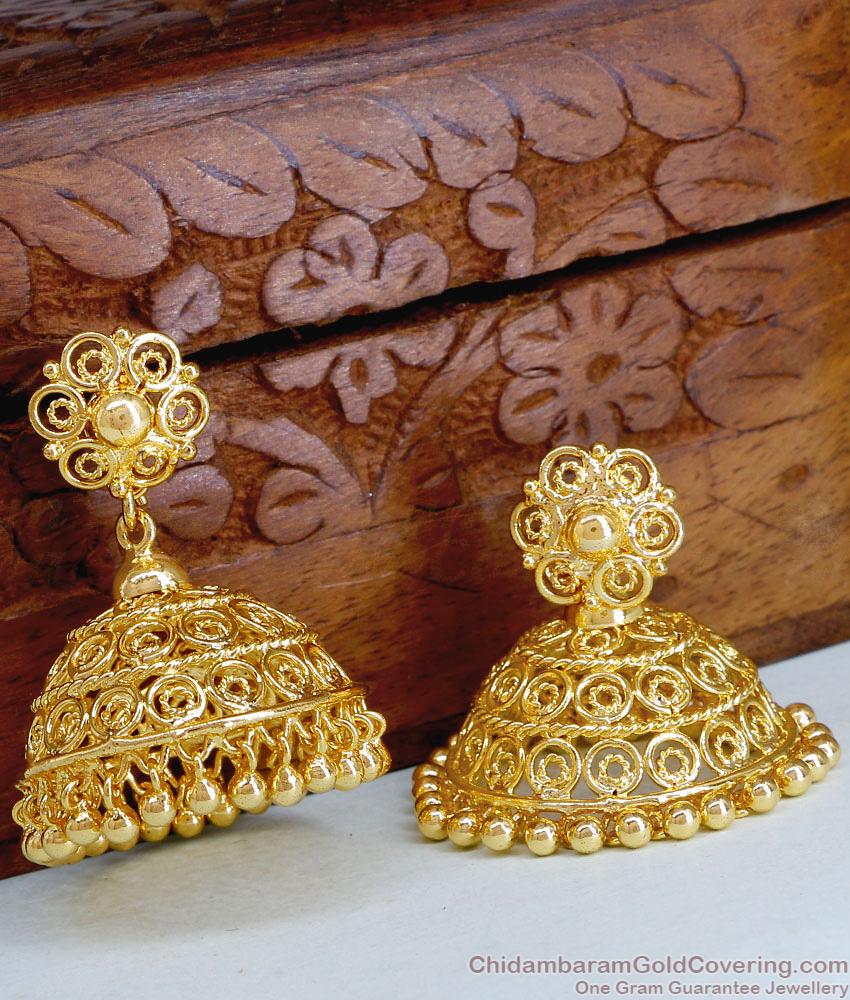 Grand Bridal Look Gold Plated Big Jhumkas For Marriage ER4958 Grand Bridal Look Gold Plated Big Jhumkas For Marriage ER4958