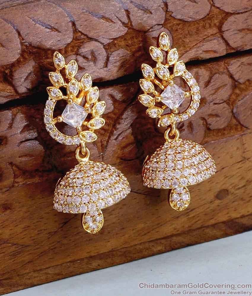 Glittering White Stone Gold Jhumki Diamond Earring Design ER4959 Glittering White Stone Gold Jhumki Diamond Earring Design ER4959