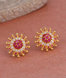 Trendy Ruby White Stone Gold Plated Stud Earring For Girls ER4962