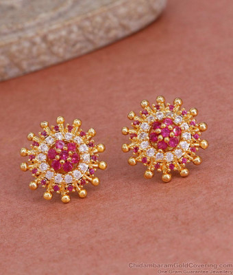 Trendy Ruby White Stone Gold Plated Stud Earring For Girls ER4962