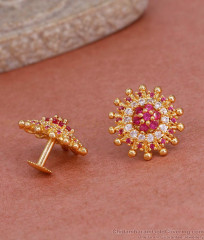 Trendy Ruby White Stone Gold Plated Stud Earring For Girls ER4962