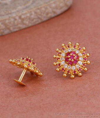 Trendy Ruby White Stone Gold Plated Stud Earring For Girls ER4962