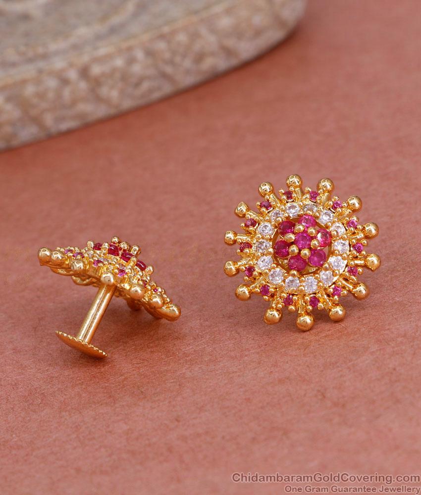 Trendy Ruby White Stone Gold Plated Stud Earring For Girls ER4962 Trendy Ruby White Stone Gold Plated Stud Earring For Girls ER4962