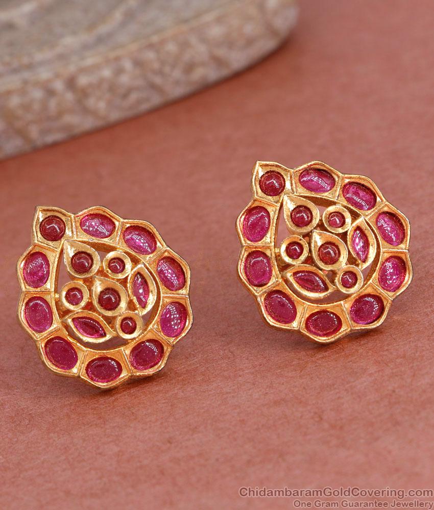 Full Ruby Stone Leaf Design Gold Imitation Stud Earring ER4963 Full Ruby Stone Leaf Design Gold Imitation Stud Earring ER4963
