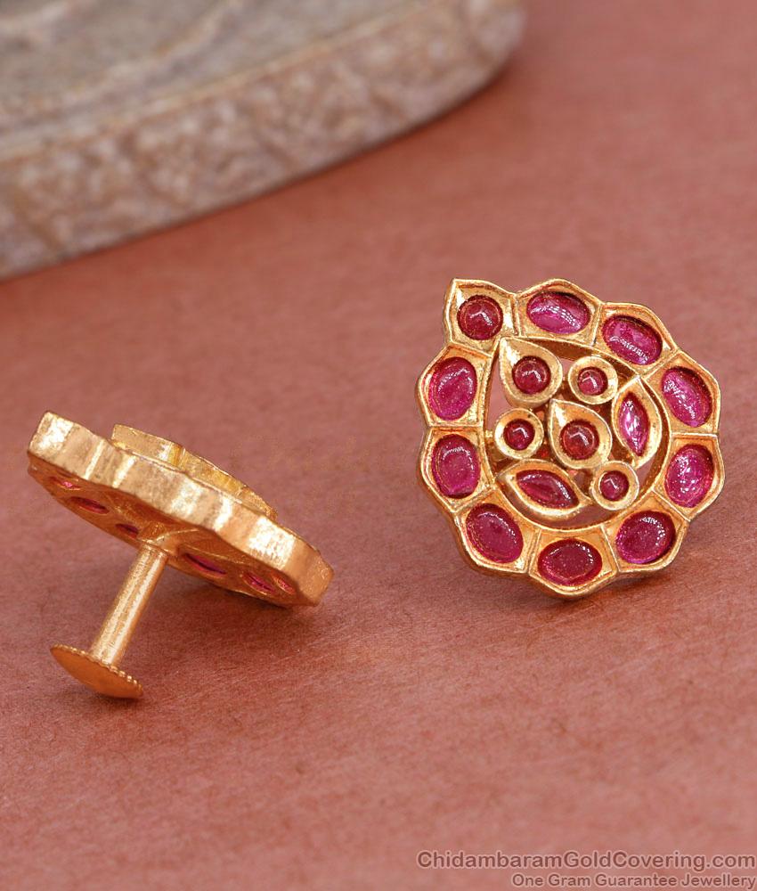Full Ruby Stone Leaf Design Gold Imitation Stud Earring ER4963 Full Ruby Stone Leaf Design Gold Imitation Stud Earring ER4963