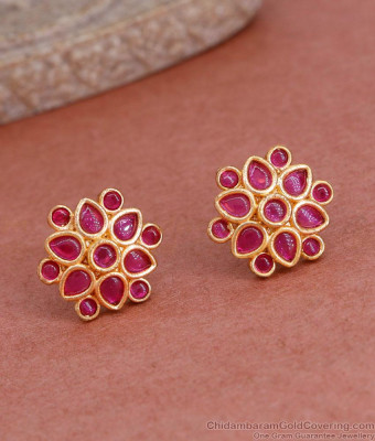Small Micro Gold Plated Ruby Stone Stud For Daily Wear ER4965