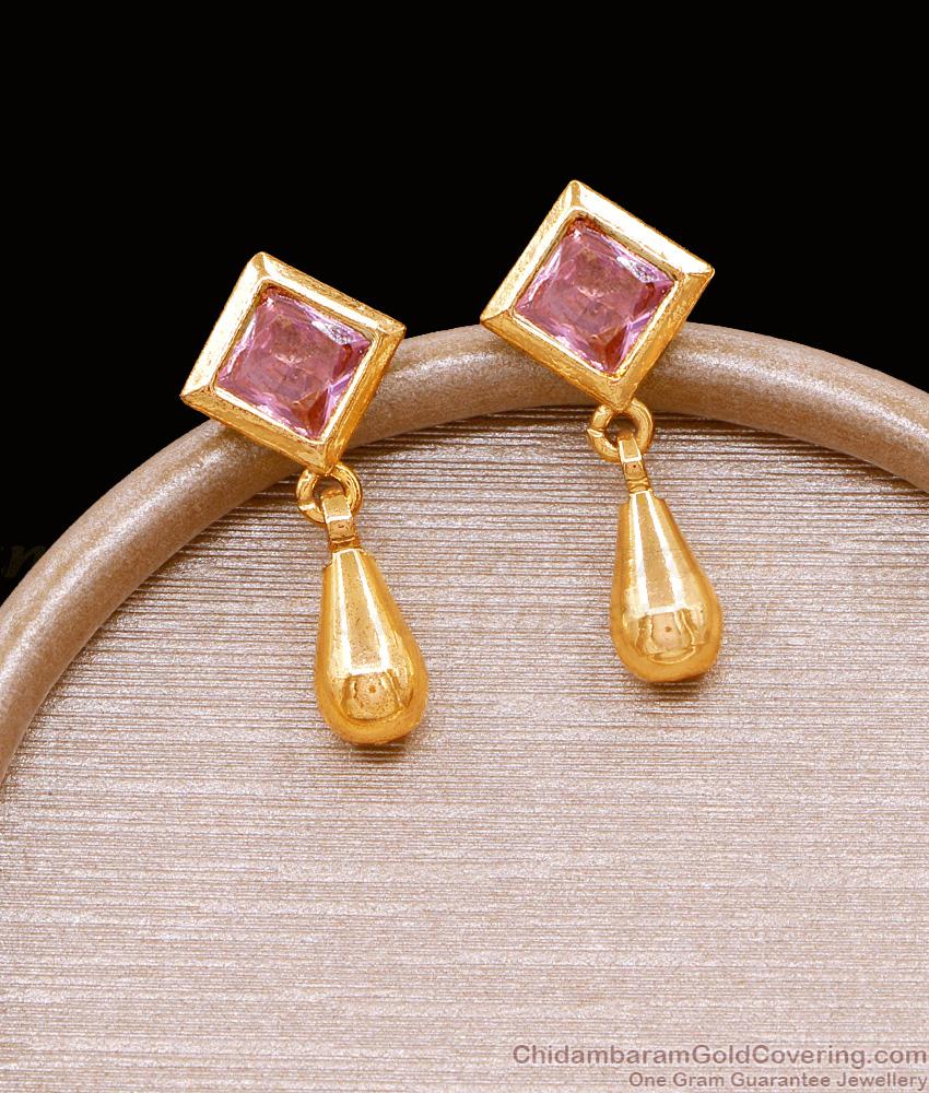 Stylish Pink Gemstone 1 Gram Gold Stud Earring For Girls ER4972 Stylish Pink Gemstone 1 Gram Gold Stud Earring For Girls ER4972