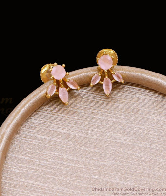Beautiful Pink Stone Floral Stud Earring 1 Gram Gold Jewelry ER4974