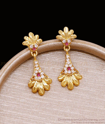 Real Gold Tone Ruby White Stone Dangler Earring For Women ER4976