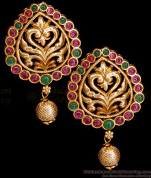 High Quality Fancy Earring Antique Gold Finish With Kemp Stone ER4981