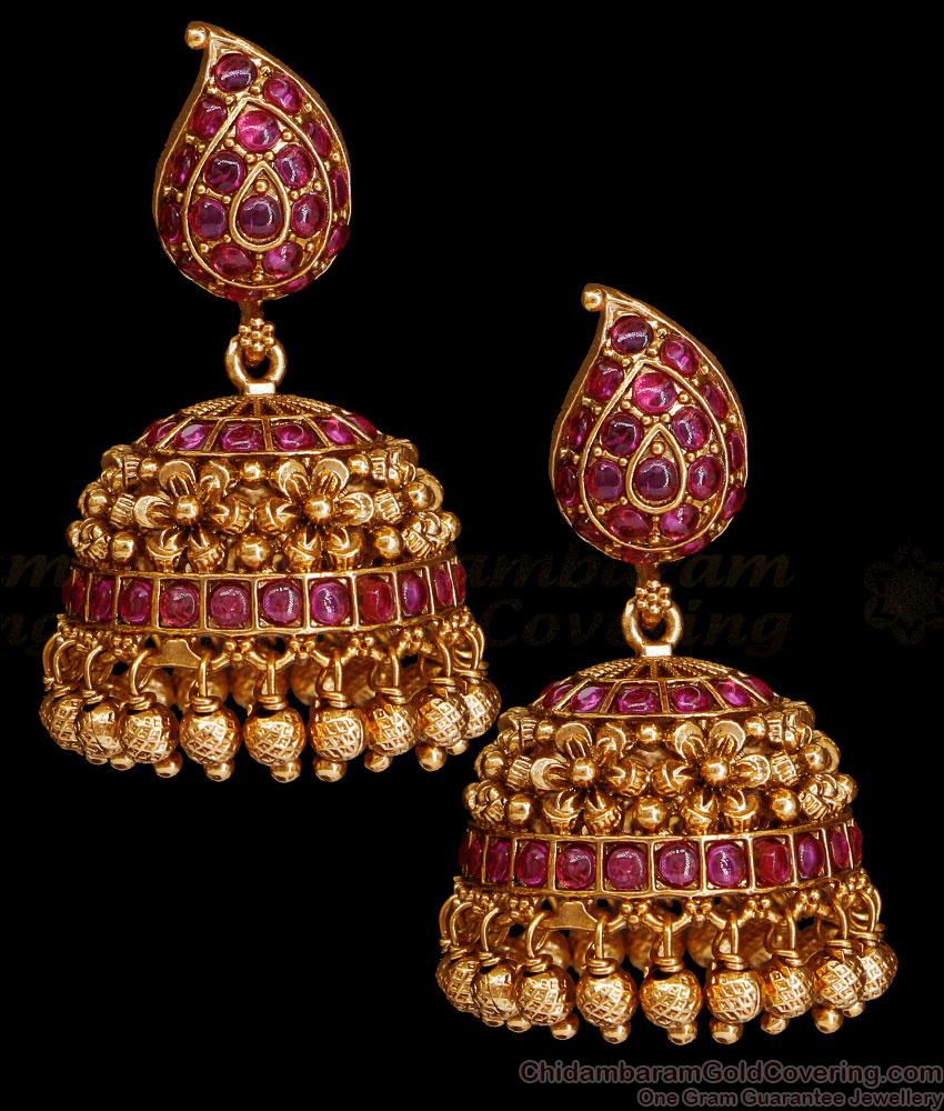 Latest Antique Gold Jhumka Mango Earring With Ruby Stone ER4989 Latest Antique Gold Jhumka Mango Earring With Ruby Stone ER4989