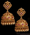 Unique Bridal Wear Ruby Stone Jhumki Earring Temple Jewelry ER4991 Unique Bridal Wear Ruby Stone Jhumki Earring Temple Jewelry ER4991