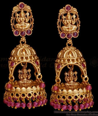 South Indian Bridal Lakshmi Motif Antique Jhumka Earring Design ER4996