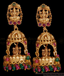 Ruby Green Hanging Beads Long Antique Jhumki Earring For Brides ER4997