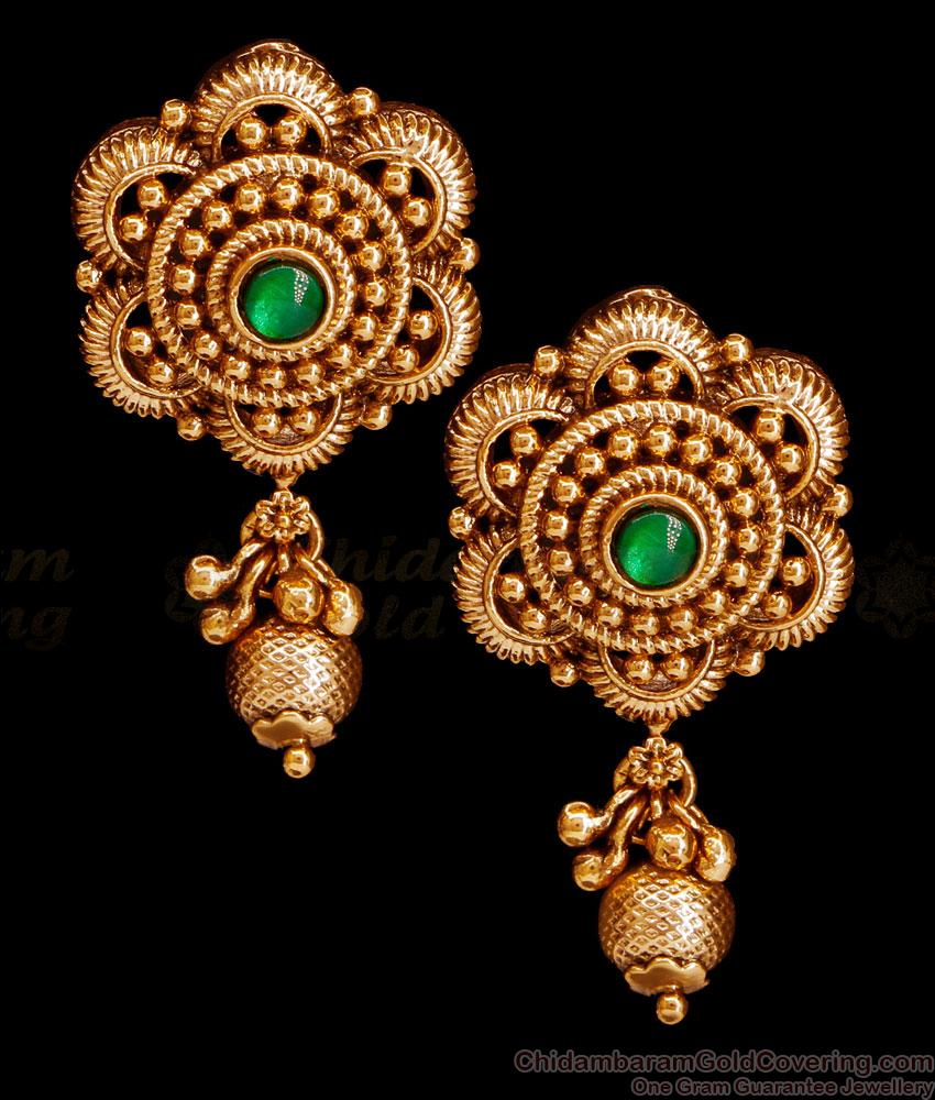 Buy Emerald Stone Floral Design Antique Earring Temple Jewelry ER5000 Buy Emerald Stone Floral Design Antique Earring Temple Jewelry ER5000