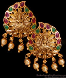 Pin Type Kemp Stone Lakshmi Design Nagas Antique Earring Design ER5001