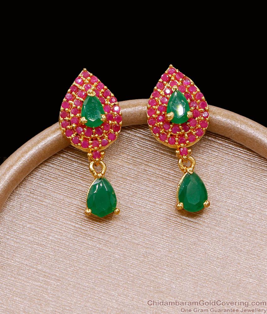 Trendy Gold Design Ruby Green Stone Stud Earring For Girls ER5015 Trendy Gold Design Ruby Green Stone Stud Earring For Girls ER5015