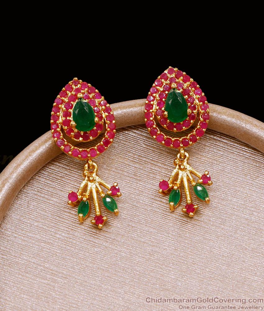 Sparkling Ruby Emerald Stone Designer Gold Stud Earring ER5016 Sparkling Ruby Emerald Stone Designer Gold Stud Earring ER5016