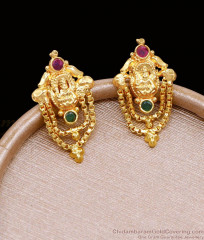 Traditional Gold Covering Lakshmi Design Stud Earring With Stone ER5018