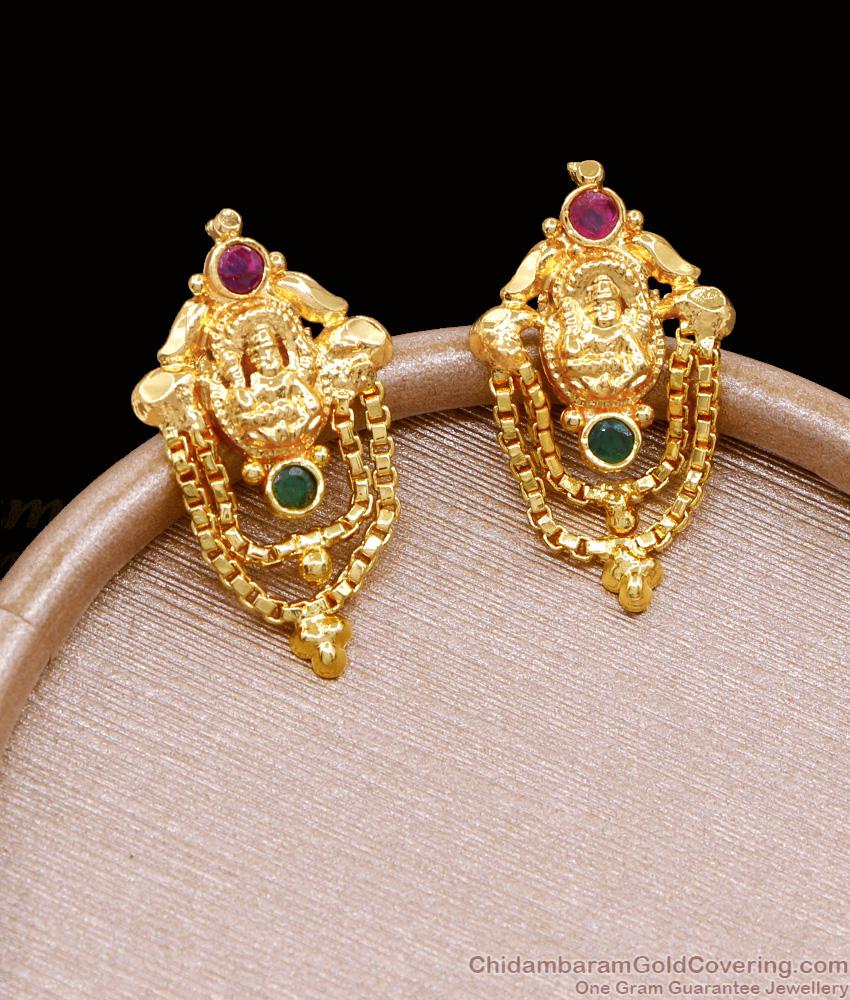 Traditional Gold Covering Lakshmi Design Stud Earring With Stone ER5018 Traditional Gold Covering Lakshmi Design Stud Earring With Stone ER5018