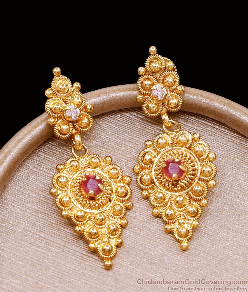 Real Gold Design Ruby White Stone Dangler Earring For Wedding ER5019 Real Gold Design Ruby White Stone Dangler Earring For Wedding ER5019