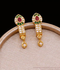 Regular Use Gold Imitation Stud Earring J Shaped Multi Stone Design ER5020