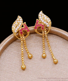 Beautiful Ruby White Stone Light Weight Gold Dangler Earring ER5024