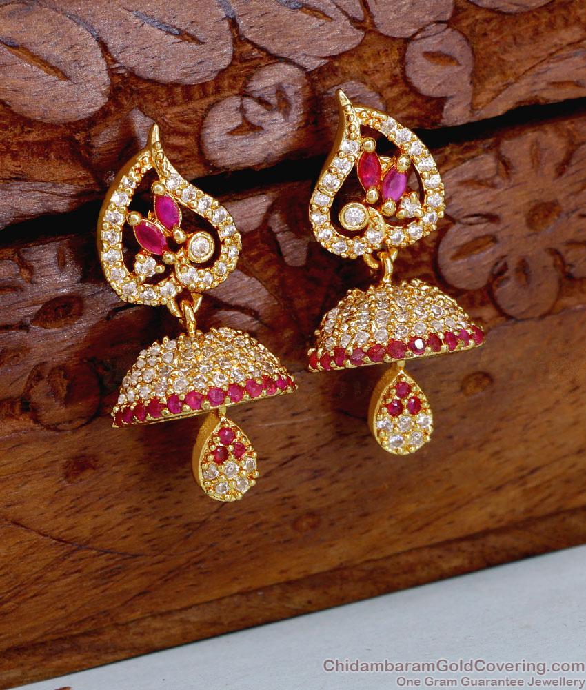 Glittering Ad Stone One Gram Gold Jhumki Fancy Earring Design ER5031 Glittering Ad Stone One Gram Gold Jhumki Fancy Earring Design ER5031