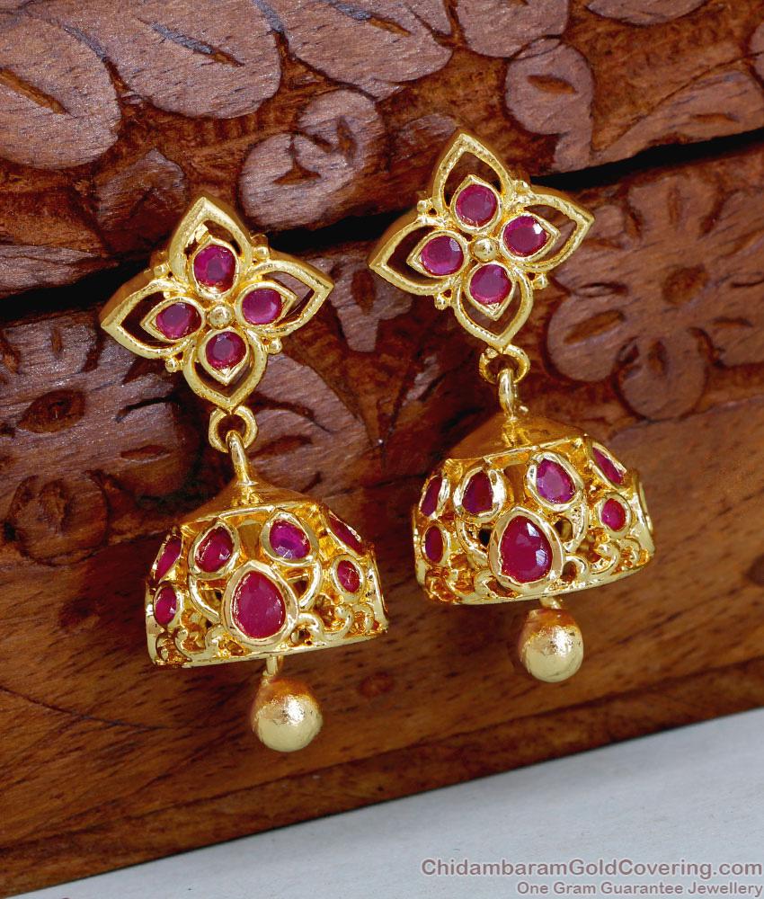 High Quality Micro Gold Plated Jhumka Earring With Ruby Stone ER5032 High Quality Micro Gold Plated Jhumka Earring With Ruby Stone ER5032