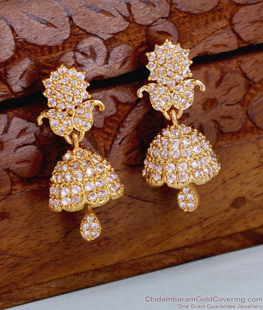 Sparkling White Stone Gold Jhumki Earring Party Wear Design ER5033 Sparkling White Stone Gold Jhumki Earring Party Wear Design ER5033
