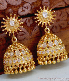 Premium Quality Big Gold Jhumkas With White Stone For Brides ER5038