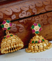 Pure One Gram Gold Bridal Jhumkas Multi Stone Design ER5039 Pure One Gram Gold Bridal Jhumkas Multi Stone Design ER5039