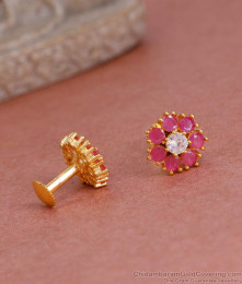 Latest Screw Type Gold Plated Ruby Stone Stud Earring Online ER5040