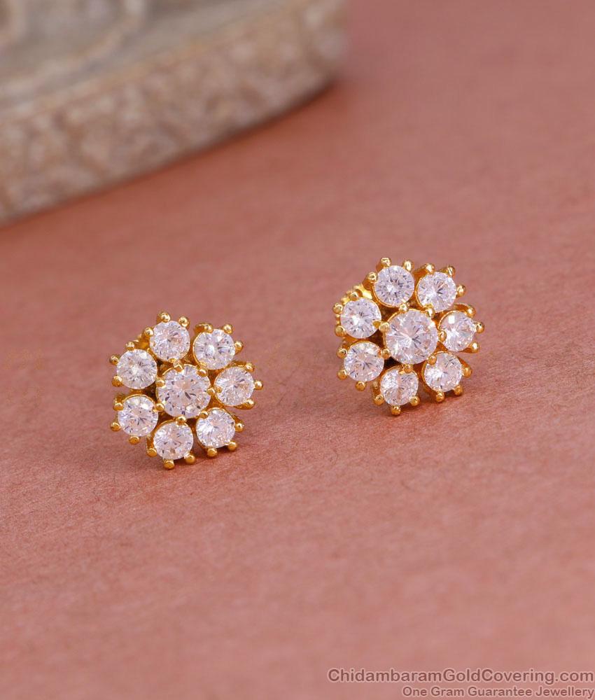 Small White Stone 1 Gram Gold Stud Earring For Girls ER5041 Small White Stone 1 Gram Gold Stud Earring For Girls ER5041