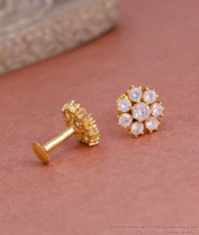 Small White Stone 1 Gram Gold Stud Earring For Girls ER5041