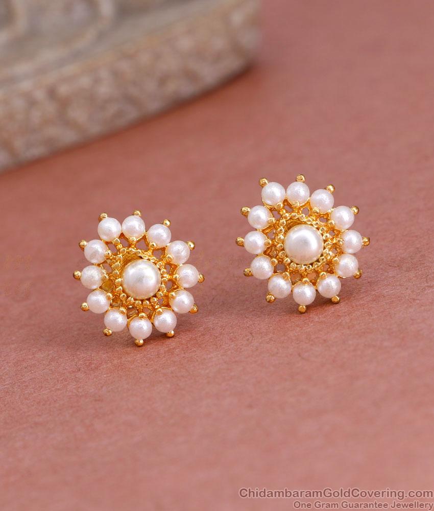 Beautiful Kerala Pattern Gold Plated Pearl Stud Earring Online ER5042 Beautiful Kerala Pattern Gold Plated Pearl Stud Earring Online ER5042