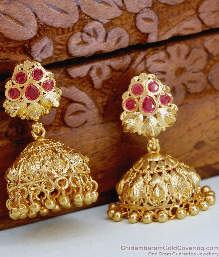 Pure Gold Tone Ruby Stone Jhumki Earring Shop Online ER5048 Pure Gold Tone Ruby Stone Jhumki Earring Shop Online ER5048