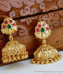 Traditional 1 Gram Gold Bridal Jhumkas With Stone ER5049