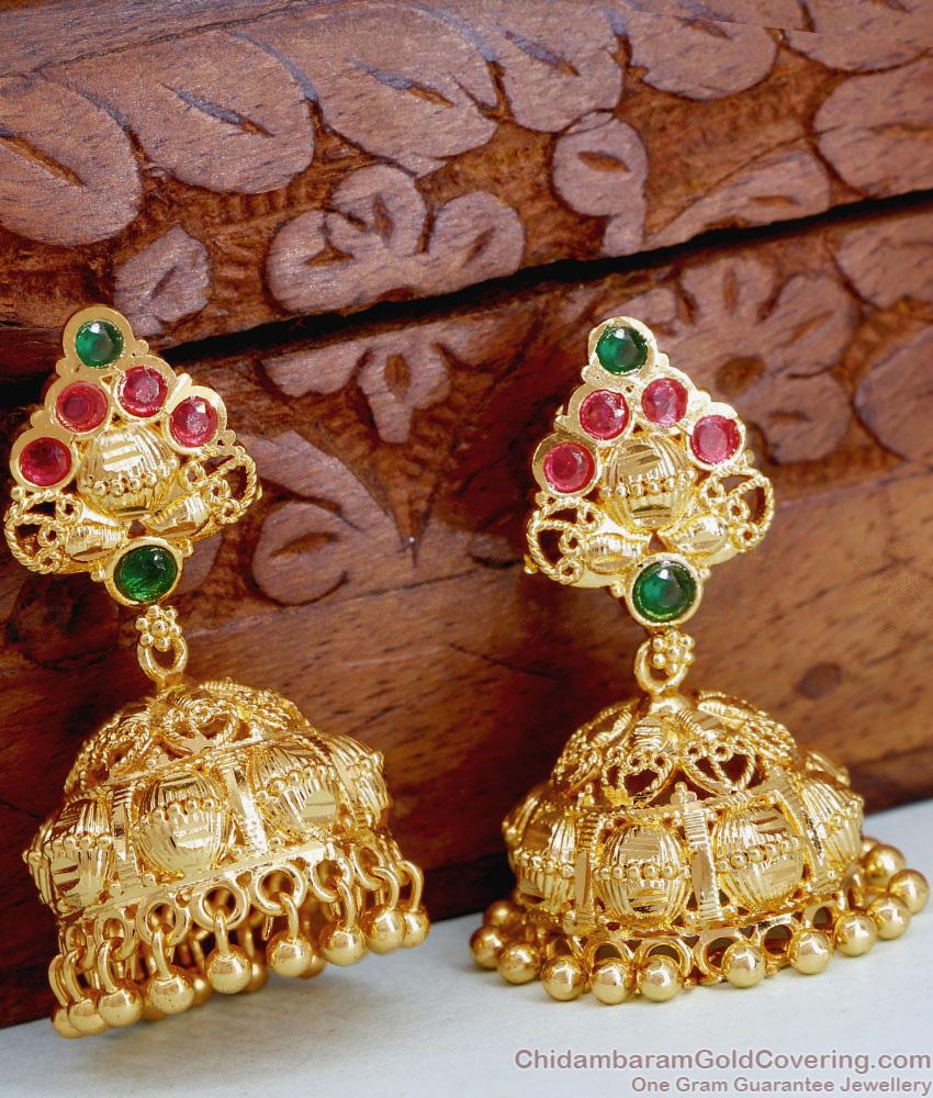Medium Size Golf Plated Stone Jhumki Earring For Wedding ER5051 Medium Size Golf Plated Stone Jhumki Earring For Wedding ER5051