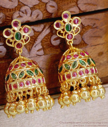 Premium Quality Big Gold Plated Jhumki Kemp Stone Earring ER5055